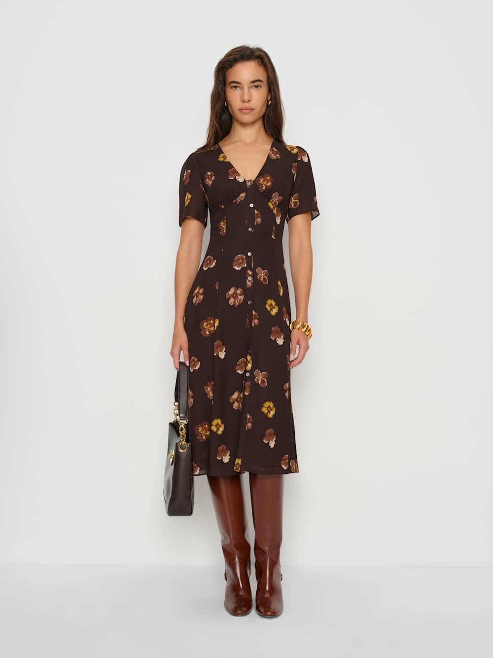 NWT Reformation Lise Natural Dress Sz 0 ASOTV Fire Country Floral Midi Festival